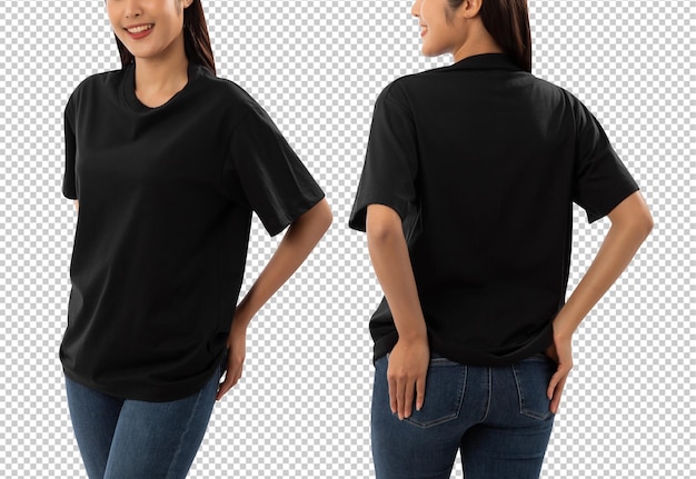 Young woman in black oversize T shirt mockup cutout Psd file