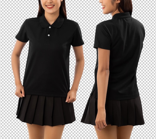 Young woman in black polo shirt mockup cutout Psd file