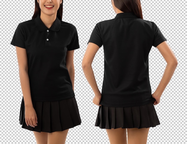 Young woman in black polo shirt mockup cutout Psd file