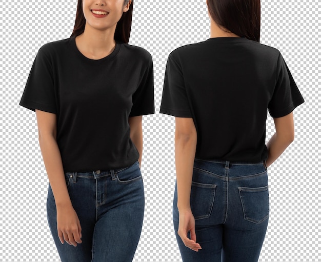 Young woman in black T shirt mockup cutout Psd file