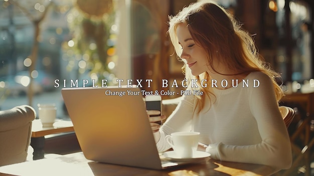 PSD young woman in a cafe using her phone