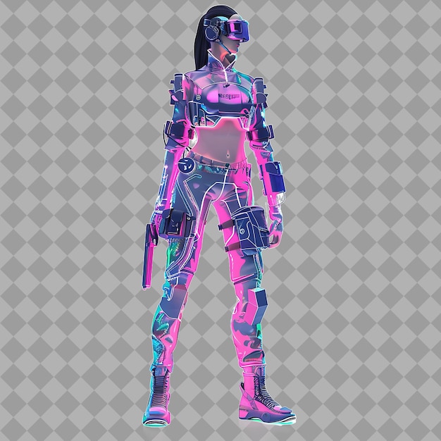 PSD young woman cyberpunk assassin with sleek form neon accented isolated 3d character illustration