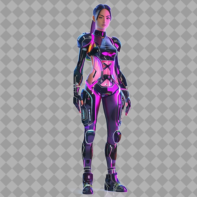 PSD young woman cyberpunk assassin with sleek form neon accented isolated 3d character illustration