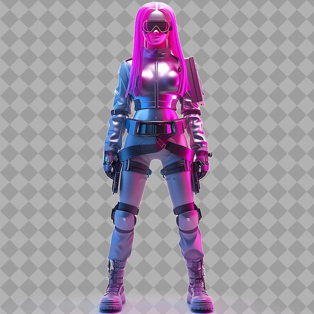 Young Woman Cyberpunk Hacker With Sleek Form Neon Hair High Isolated 3D Character Illustration