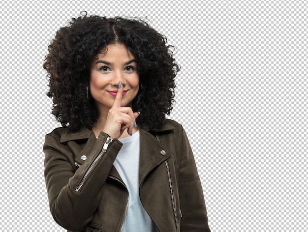 Young woman doing silence gesture