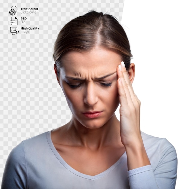 Young Woman Experiencing Severe Headache or Migraine Against Transparent Background