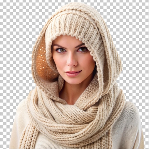 PSD young woman freezing in clothing warms up on transparent background