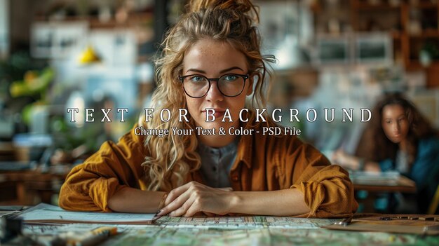 Young Woman in Glasses Leaning on Table