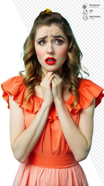 Young Woman in Orange Dress With Worried Expression