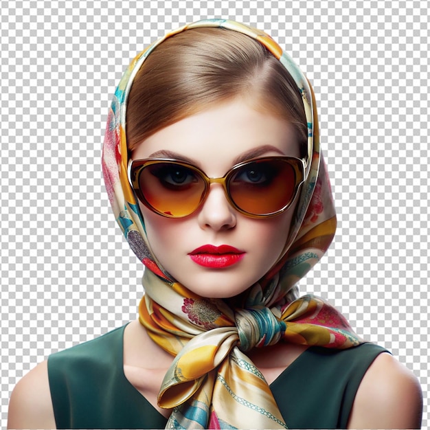 PSD young woman in retro style with sunglasses png