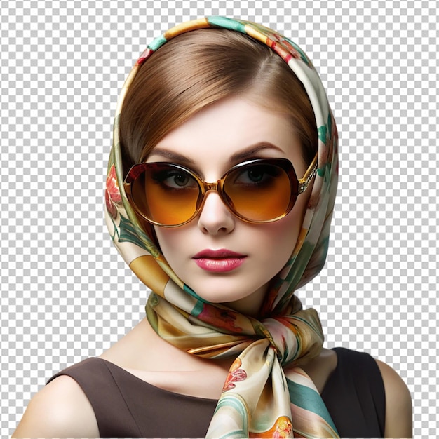 PSD young woman in retro style with sunglasses png