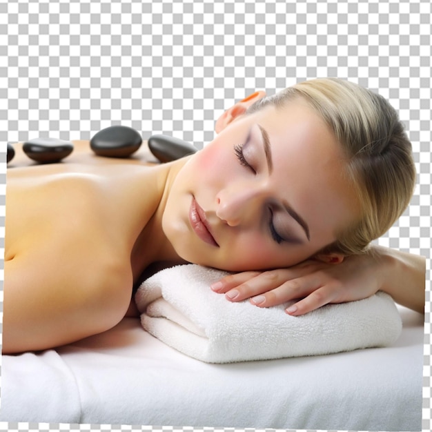 PSD young woman on a stone therapy transparent background