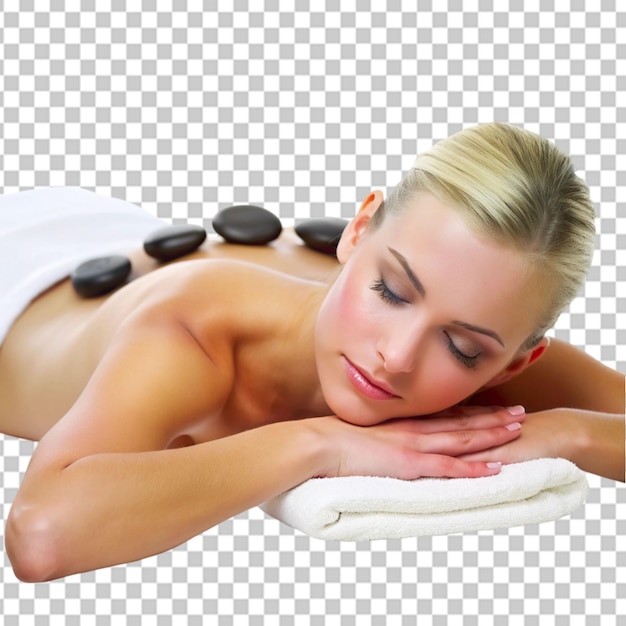 PSD young woman on a stone therapy transparent background