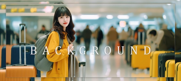 Young Woman Traveling with Luggage in Airport