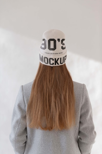 Young woman wearing beanie mockup