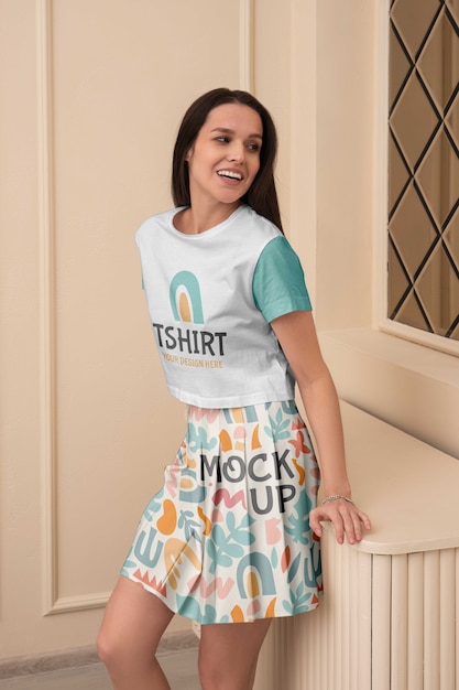 Young woman wearing skirt mockup