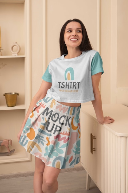 Young woman wearing skirt mockup