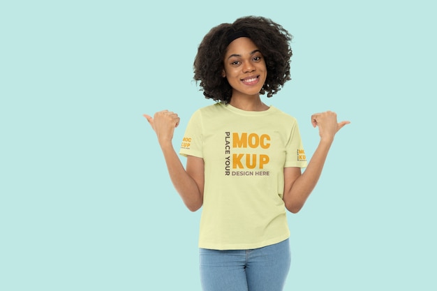 Young woman wearing t-shirt mockup