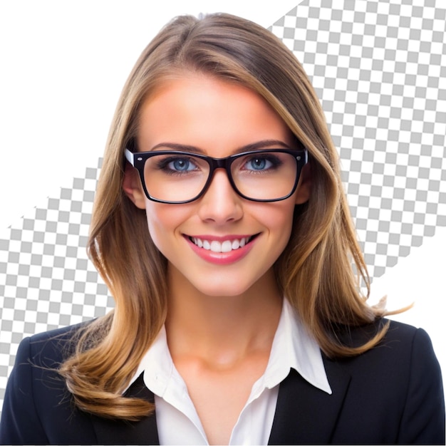 PSD young woman with brown hair wearing glasses and a green shirt