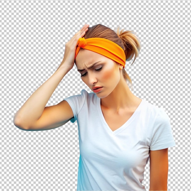 PSD young woman with headache against white background