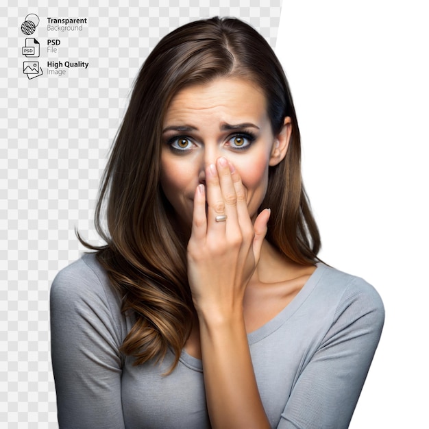 Young Woman With Surprised Expression Covering Her Mouth