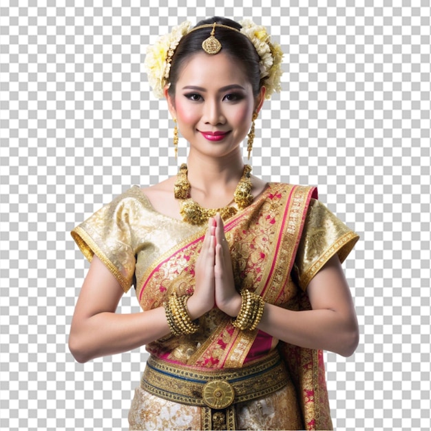 PSD young women dress in traditional costume on transparent background