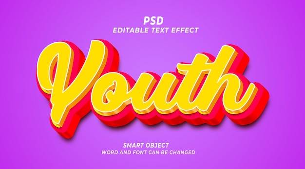 Youth 3d psd editable text effect photoshop template with cute background