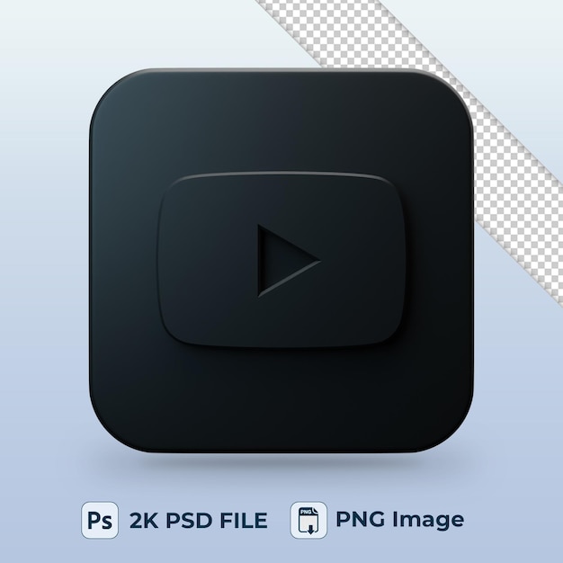 youtube black social media 3d icon for UI design