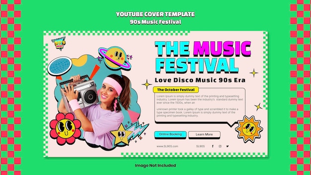 Youtube cover template music festival retro 2023