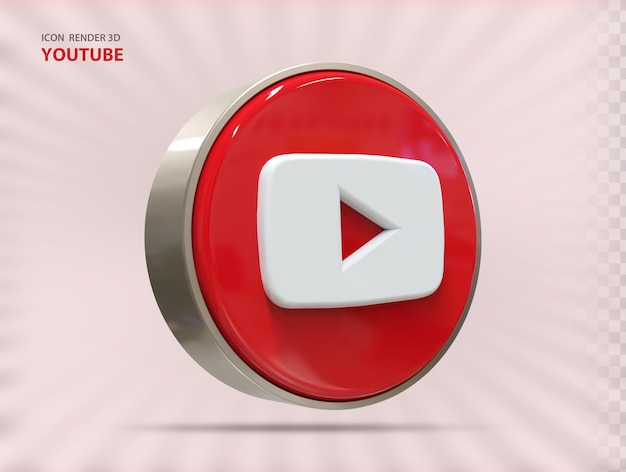 Youtube Icon 3D Render With Frame Round Gold