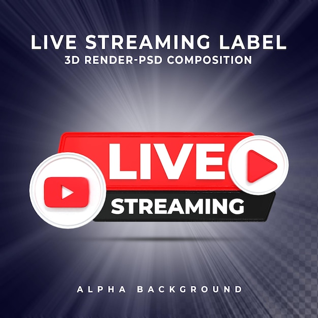 YouTube live streaming 3d render icon badge