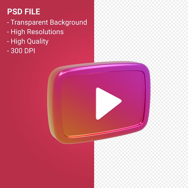 Youtube logo 3d rendering isolated