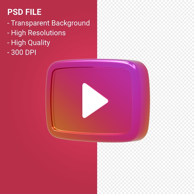 Youtube logo 3d rendering isolated