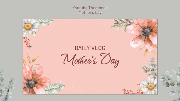 PSD youtube thumbnail for watercolor mothers day celebration