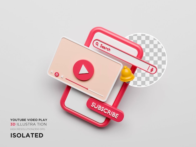 Youtube Video playing interface 3d illustration