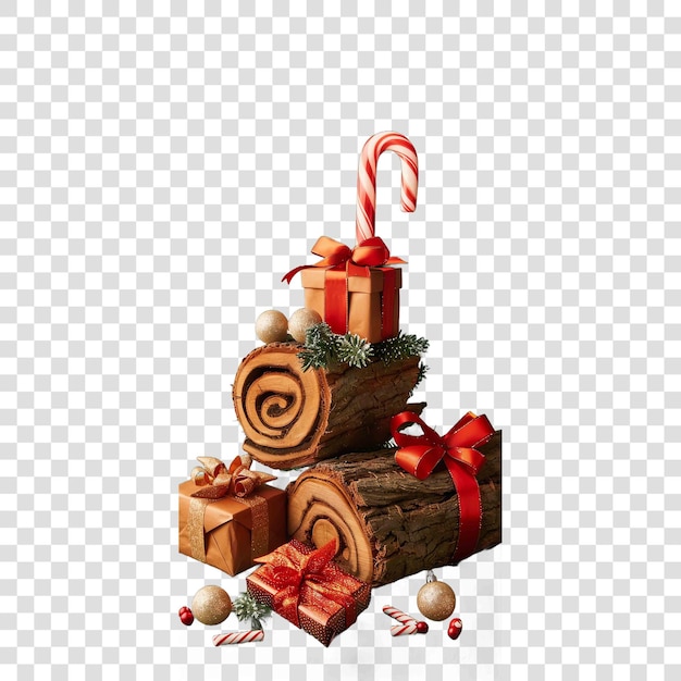 PSD yule log happy new year greeting card backgroundon transparent background