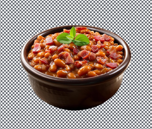 PSD yummy baked beans with bacon isolated on transparent background