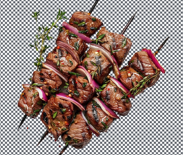 PSD yummy beef skewers isolated on transparent background