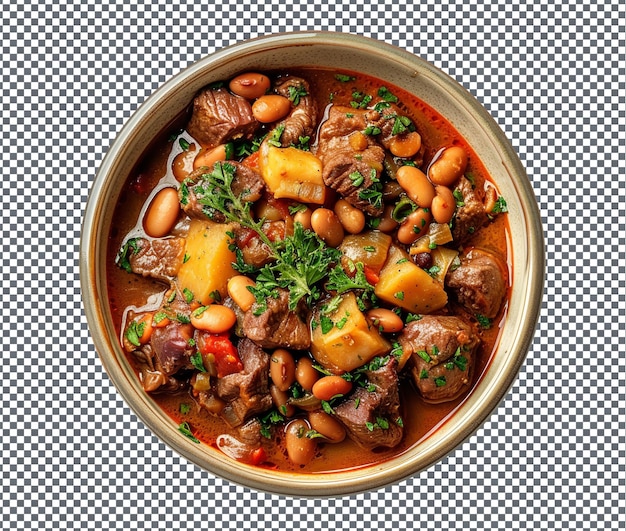 yummy Beef and tripe stew with beans isolated on transparent background