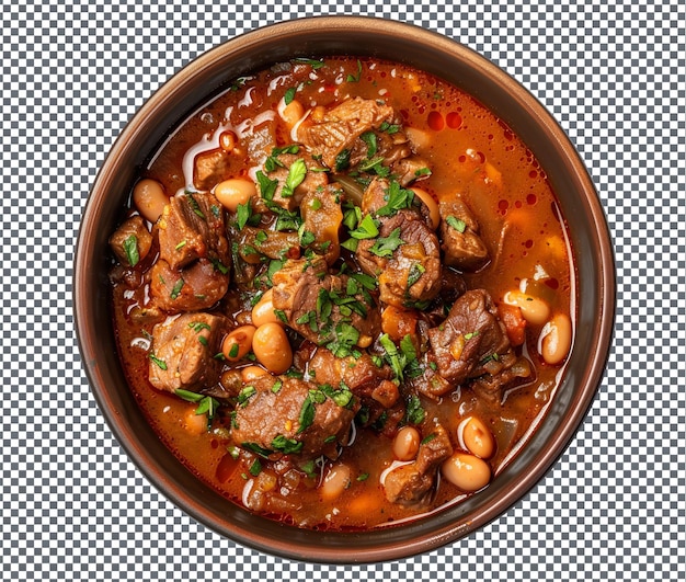 yummy Beef and tripe stew with beans isolated on transparent background