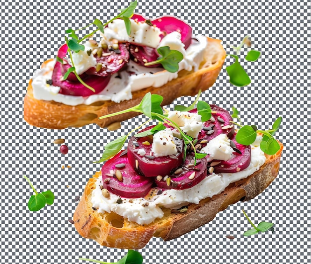 PSD yummy beet and goat cheese crostini isolated on transparent background