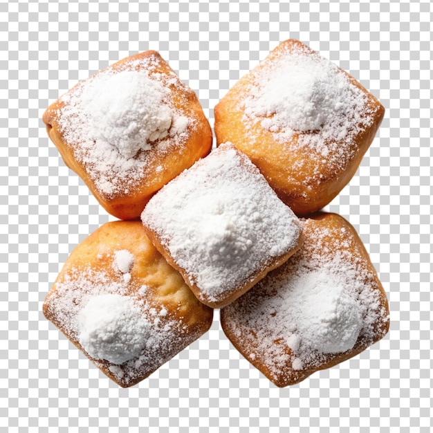 PSD yummy beignet fried dough top view isolated on transparent background