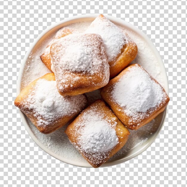 PSD yummy beignet fried dough top view isolated on transparent background