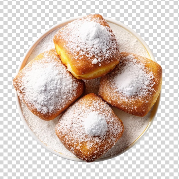 PSD yummy beignet fried dough top view isolated on transparent background