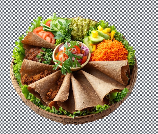 PSD yummy beyanetu assorted injera salad isolated on transparent background