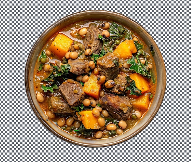 yummy Black eyed pea stew with lamb isolated on transparent background