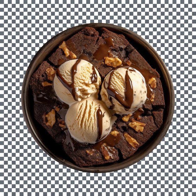 Yummy brownies ice cream bowl isolated on transparent background