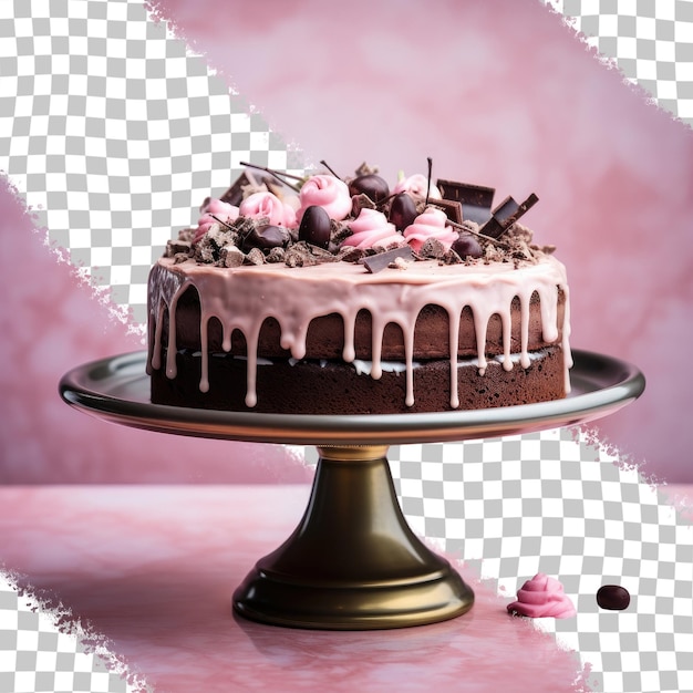 Yummy cake on metal stand with neutral backdrop transparent background