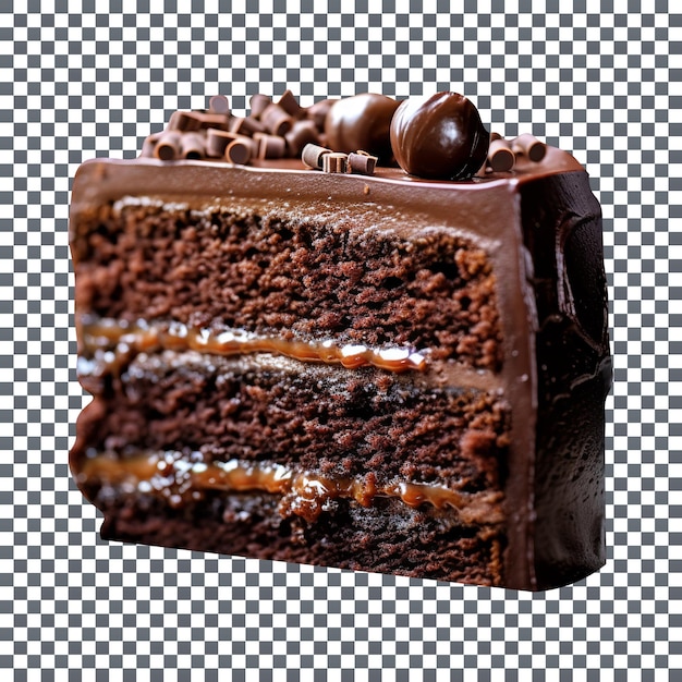 Yummy chocolate cake slice isolated on transparent background