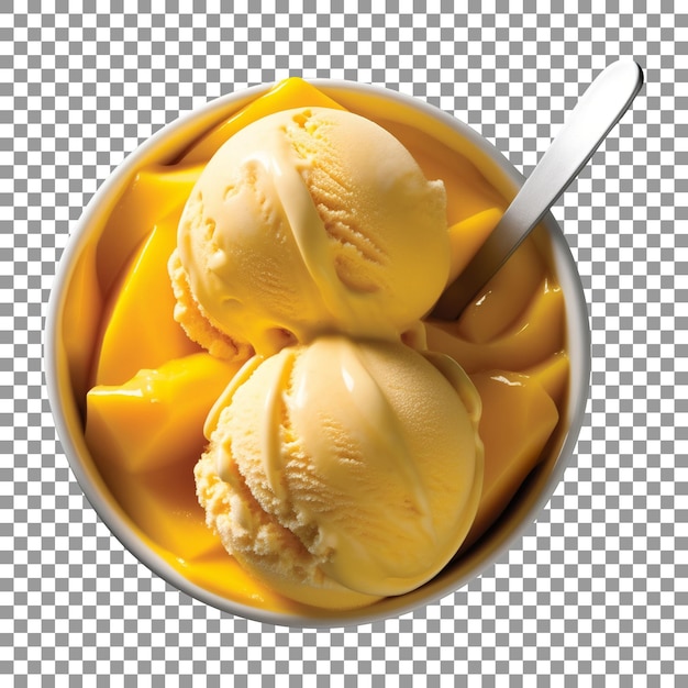 Yummy creamy mango ice cream bowl isolated on transparent background